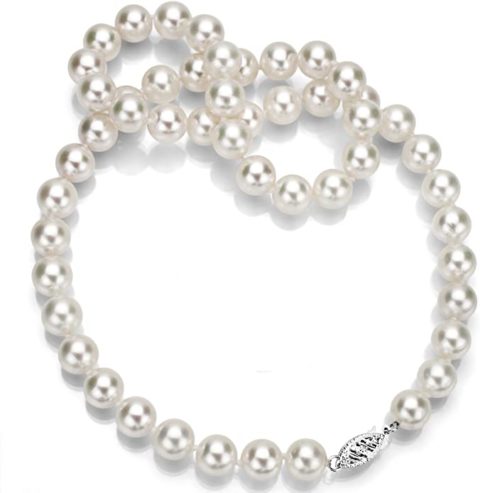14k White Gold 6.5-7mm AAA Hand-picked White Akoya Cultured Pearl Necklace, 18"