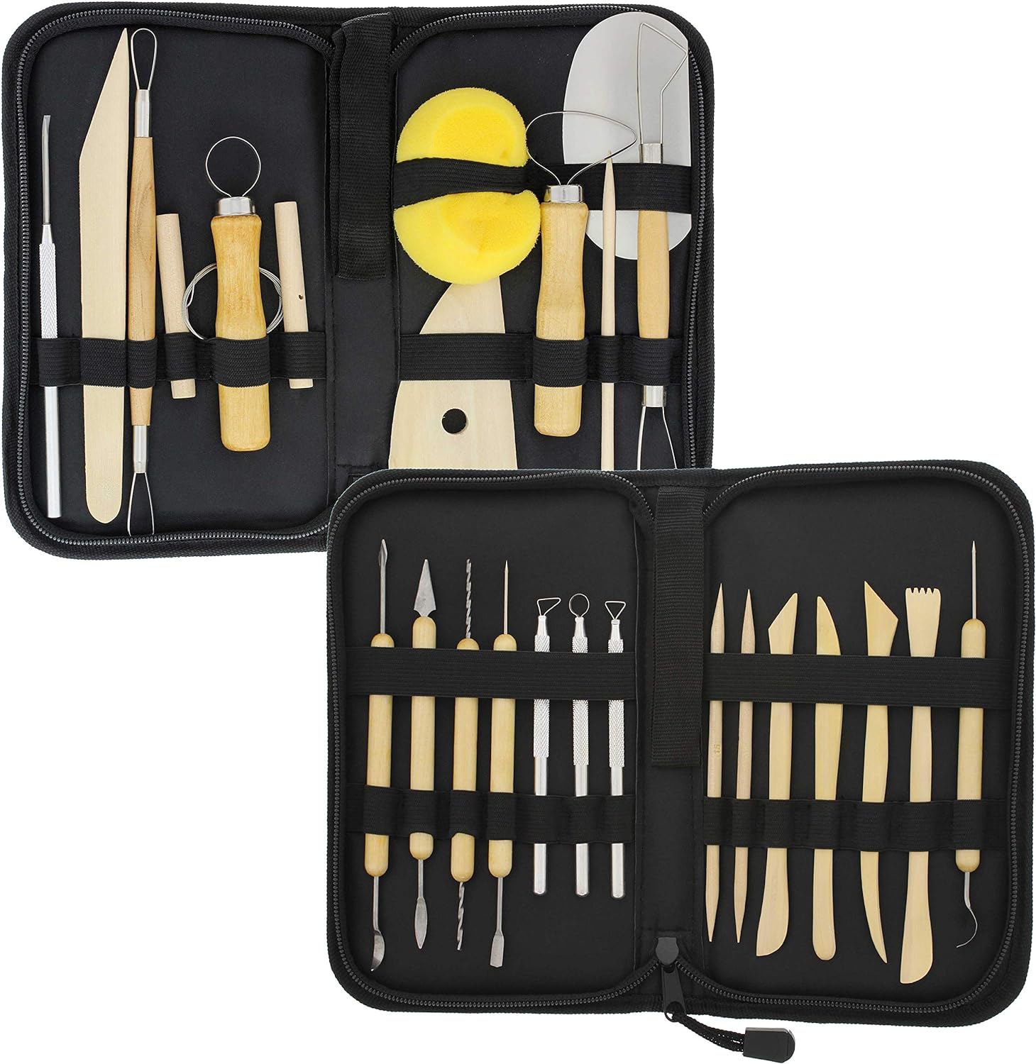 U.S. Art Supply 26-Piece Pottery & Clay Sculpting Tool Sets with Canvas Cases