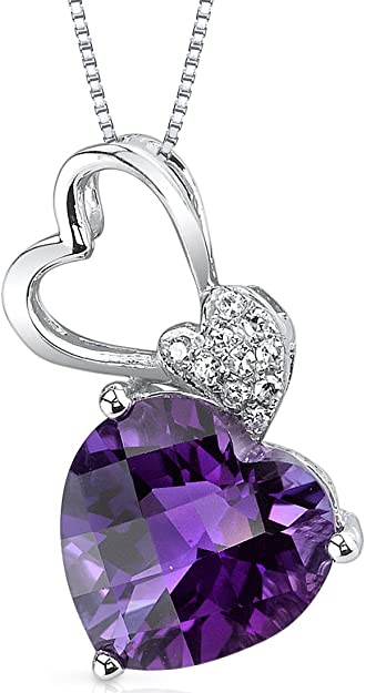 Peora Amethyst and Diamond Sweetheart Pendant for Women 14K White Gold, Natural Gemstone, 2.33 Carats Heart Shape 9mm
