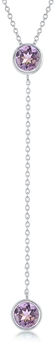 Sterling Silver Round Bezel-Set Amethyst Gemstone Lariat 16+2" Necklace