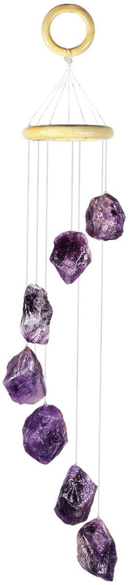 mookaitedecor Amethyst Stones Rough Crystals Wind Chimes for Home Garden Decoration 17-21 Inches
