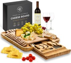 Cheese Board Gift Set - Bamboo Charcuterie Boards - Birthday Gifts for Women - Large Wooden Appetizer & Cheese Platter, Complete with Serving Knife & Accessories - Perfect Wedding, Housewarming Gift