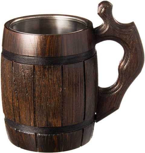 MyFancyCraft Handmade Beer - Mug Oak - Wood Dark Natural - Eco-Friendly Wooden Tankard Gift Barrel - Cup