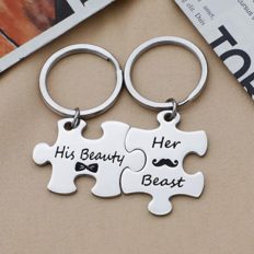 Eigso Couple Keychain Puzzle Piece Keychain His Beauty Her Beast Beauty and Beast Jewelry Gift from Disney Movie Inspired for Couples Valentine Day Gift(AH-Beauty and Beast KR815)