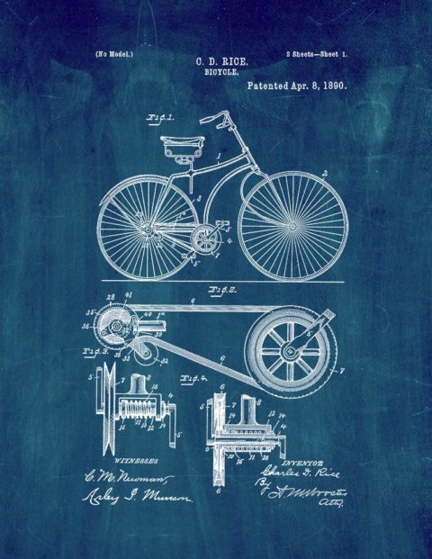 Bicycle Patent Print Midnight Blue (8.5" x 11") M11113