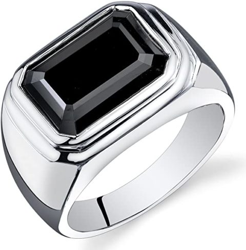 Mens 7.00 Carats Black Onyx Octagon Ring Sterling Silver Size 13