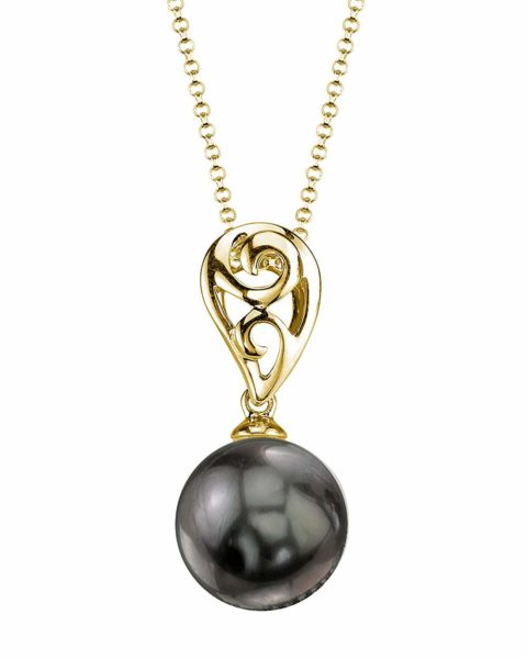 THE PEARL SOURCE 14K Gold 10-11mm Round Black Tahitian South Sea Cultured Pearl Andrea Pendant Necklace for Women
