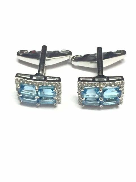 925 Sterling Silver Cufflinks Stone Swiss Blue Topaz Wedding Engagement for Men