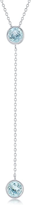 Sterling Silver Round Bezel-Set Blue Topaz Gemstone Lariat 16+2" Necklace