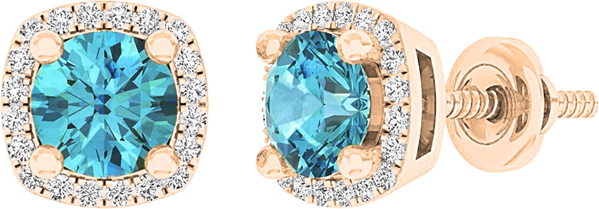 Dazzlingrock Collection 10K 5 MM Each Round Blue Topaz & White Diamond Ladies Halo Stud Earrings, Rose Gold