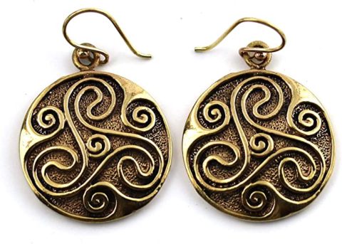 Bronze Engraved Celtic Knot triskelion Drop Dangle Earrings Fish Hook Vintage Thailand Jewelry