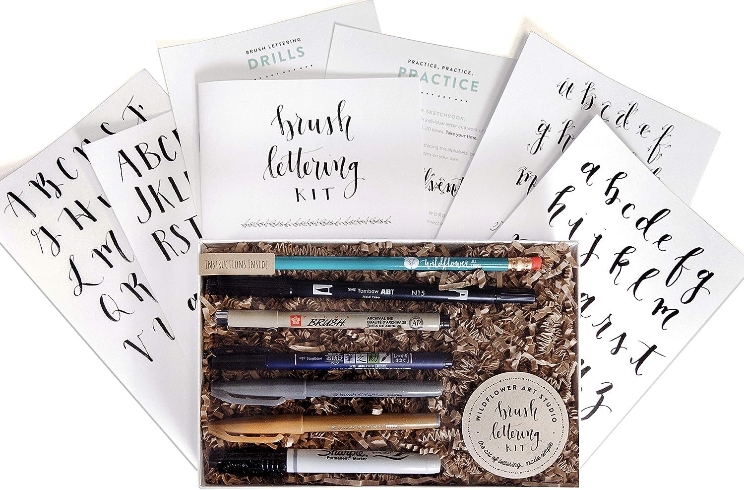 Wildflower Art Studio Brush Lettering Calligraphy Kit • Award-Winning Starter Set for Beginners • Includes Instruction Book, Tracing Pad & Supplies • Gift Set - Kids, Teens, Adults