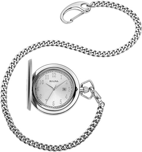 Bulova Classic Quartz Mens Pocket Watch, Stainless Steel Silver-Tone Chain, Silver-Tone (Model: 96B270)