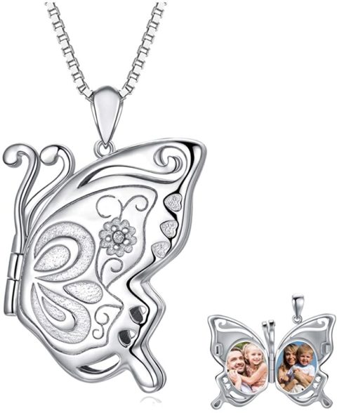 Butterfly Locket That Hold Pictures Personalized 925 Sterling Silver Custom Animal Butterfly Pendant Photo Necklace for Women