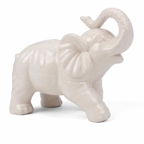Milltown Merchants™ Elephant Figurine - Ceramic Elephant - Elephant Decor - White Ceramic Elephant Statue (Large - 9") - Contemporary Elephant Home Decor