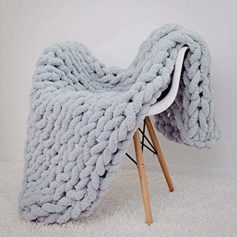 clootess Chunky Knit Blanket Chenille Throw - Warm Soft Cozy for Sofa Bed Boho Home Decor (Grey 40x48 in)