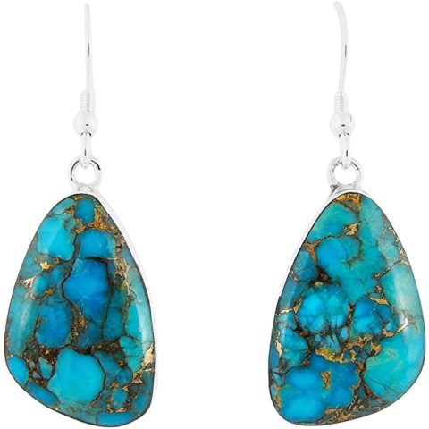 Turquoise Earrings 925 Sterling Silver & Genuine Copper-Infused Matrix Turquoise (Select Style) (Free-Form Drops)