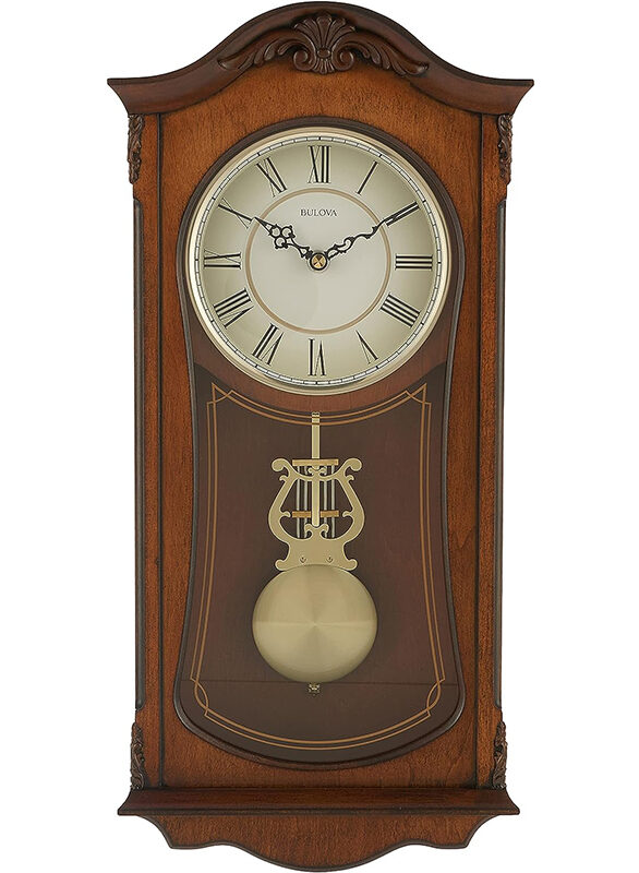 Bulova Clocks C3542 Cranbrook Wall Mount Analog Wooden Chiming Clock, Brown