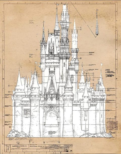 Vintage Cinderella Castle Patent Prints,1 (11x14) Unframed Photos, Wall Art Decor Gifts Under 15 for Home Office Nursery Student Teacher Building Architecture Disney Children Princess Movies Magic Fan