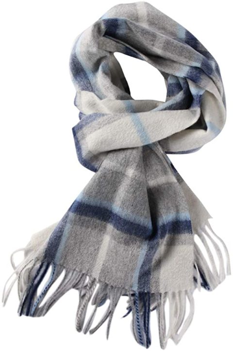 WAMSOFT 100% Wool Plaid Scarf for Women, Mens Blue Fashion Scarf Winter, Pure Wool Super Soft Fashion Scarf, Wool Tartan Stole Scarf for Nightout, Collection Scarf Spring Gift(Sapphire Plaid)