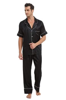 MI CHIAMO Mens Silk Satin Pajamas Set,Classic Satin Sleepwear
