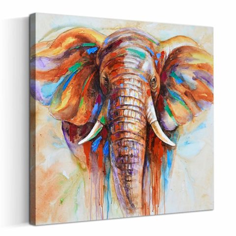 Artinme Original Design Large Contemporary Abstract Colourful Elephant Painting on Canvas Print Wall Art Picture for Living Room Bedroom Wall Decor (28 x 28 inch, Framed)