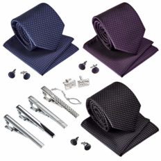 Premium Men’s Gift Tie Set Silky Necktie Pocket Squares Tie Clips Cufflinks For Men Multicolored