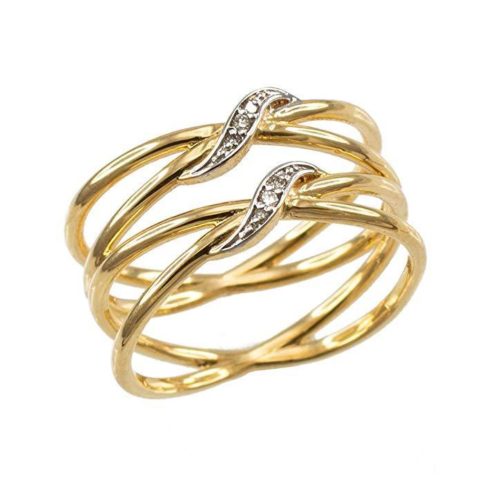 Modern Contemporary Rings Ladies' 10k Yellow Gold Diamond-Accented Double X Criss-Cross Long Ring
