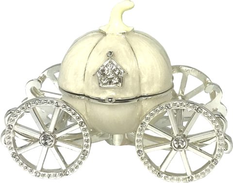 VI N VI White Princess Cinderella Crystal Pumpkin Carriage Trinket Box, Jewelry Box // Hand Painted Collectible Figurine and Decorative Jewelry Display, Holder, and Organizer