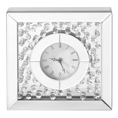 Decor Central Crystal Square Table Clock, 10", Clear Finish