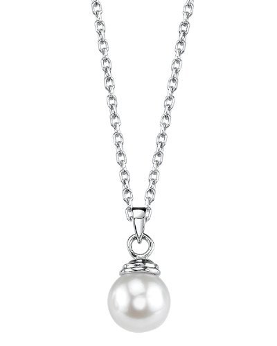 The Pearl Source 14K Gold 8.5-9mm AAA Quality Round White Akoya Cultured Pearl Hope Pendant Necklace for Women
