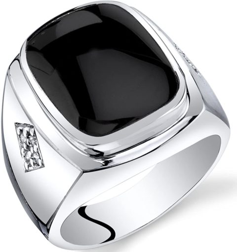 Mens Cushion Cut Onyx Knight Ring Sterling Silver Size 12