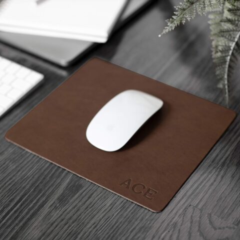 Customized Leather Mouse Pad | WFH | Personalized Monogrammed Initials | 7.5 x 9 In. | Classic | High Quality | Brown, Black, Tan, Gray & Red | Great Gift | Genuine Leather | Made In USA | Ships Free