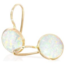 14k Solid Yellow Gold White Opal 8mm Gemstone Dangle Earrings, Dainty Opal Gemstones Earrings, Bridal Handmade Wedding Jewelry Gift for Brides, Graduation Gift