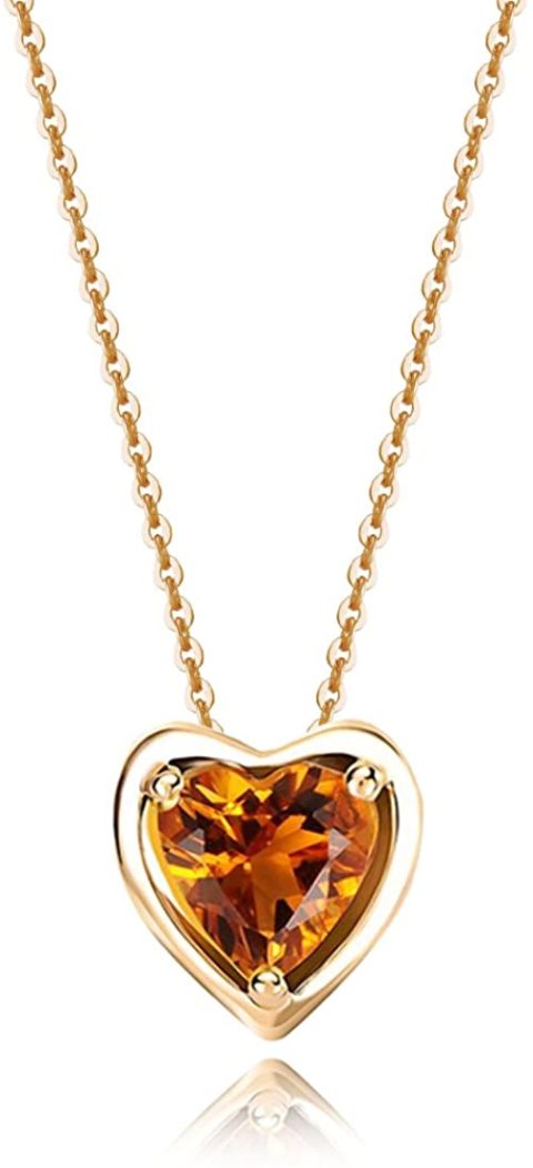 Carleen Solid 14K Yellow Gold Birthday Heart Shape Gemstone November Solitaire Citrine Birthstone Necklace Pendant Delicate Dainty Fine Jewelry for Women Girl, 18 inch
