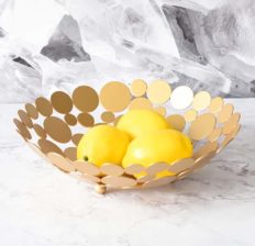 Metal Creative Countertop Fruit Basket Bowl, Large Round Gold Decorative Table Centerpiece Holder Stand for Fruit Vegetable, Bread, Candy and Other Household Items, 11.6 Inch (Gold)
