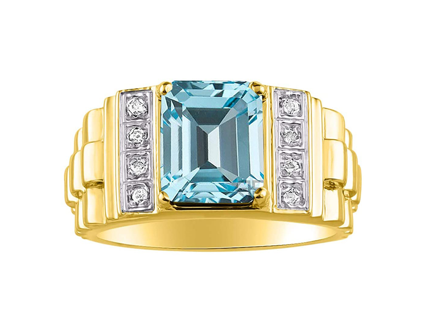 RYLOS Designer Emerald Cut Blue Topaz & Diamond Ring - December Birthstone