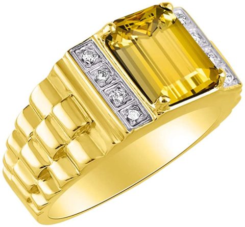 RYLOS Designer Emerald Cut Garnet & Diamond Ring - January Birthstone