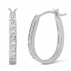 AGS Certified 1/2ct TW Diamond Hoop Earrings for Women in 10K White Gold