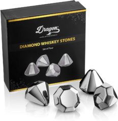 Dragon Glassware Reusable Ice Cubes, Stainless Steel Diamond Shaped Barware for Drinks, Won't Dilute Your Beverage and Won't Melt, Dishwasher Safe, Set of 4