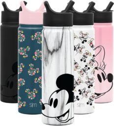 Simple Modern Disney Water Bottle with Straw Lid Vacuum Insulated Stainless Steel Metal Thermos | Gifts for Women Men Reusable Leak Proof Flask | Summit Collection | 22oz Mickey Mouse on Marble