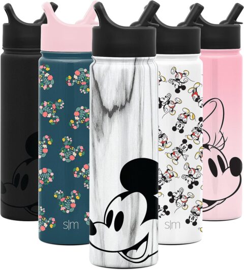 Simple Modern Disney Water Bottle with Straw Lid Vacuum Insulated Stainless Steel Metal Thermos | Gifts for Women Men Reusable Leak Proof Flask | Summit Collection | 22oz Mickey Mouse on Marble