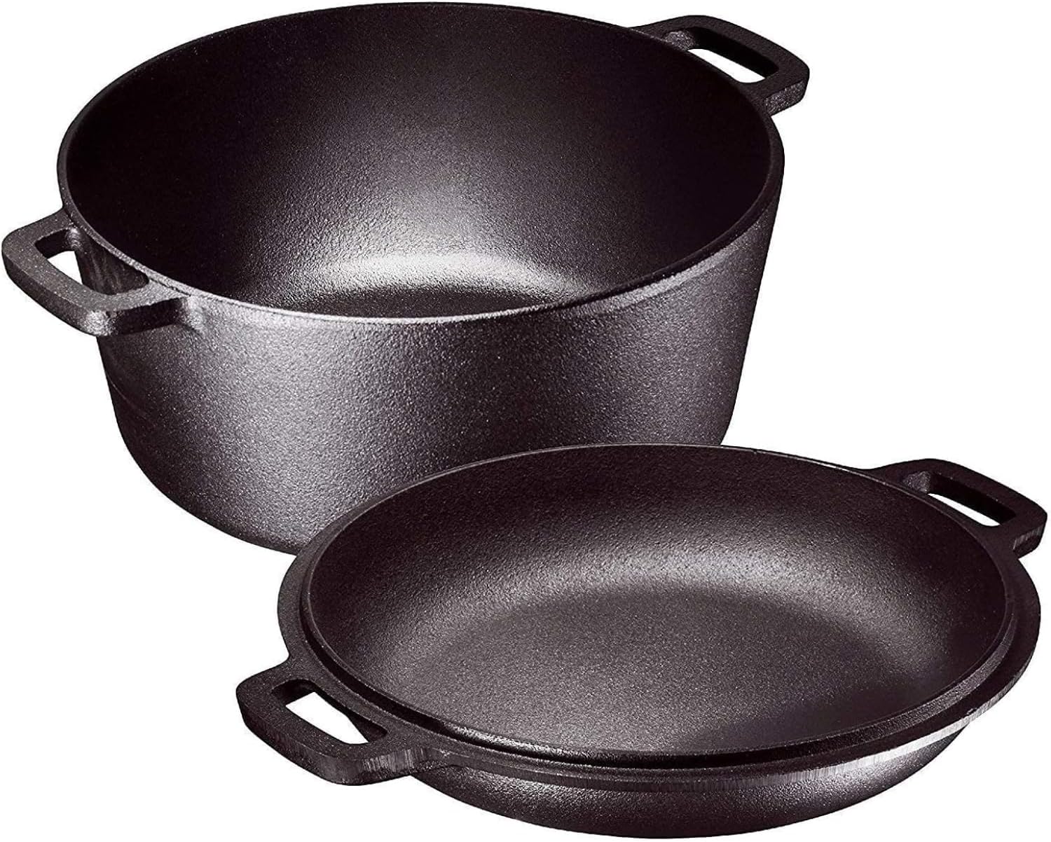 Bruntmor 2-in-1, 5 Quart Pre-seasoned Cast Iron Dutch Oven With Double Handles, 1.6 Quart Skillet lid with dual Handles for frying, Grill, Roating, Perfect for induction, Stovetop, BBQ Camping