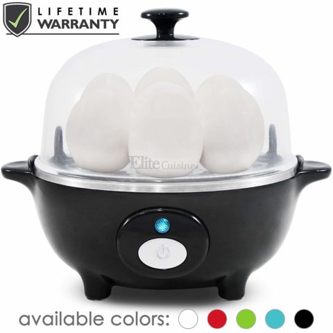 Elite Gourmet EGC-007B Easy Electric 7 Egg Capacity Cooker, Poacher, Omelet Maker, Scrambled, Soft, Medium, Hard Boiled with Auto Shut-Off and Buzzer, BPA Free, Black