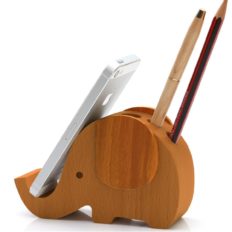 APSOONSELL Wooden Elephant Phone Holder with Cute Desktop Card/Pencil Organizer