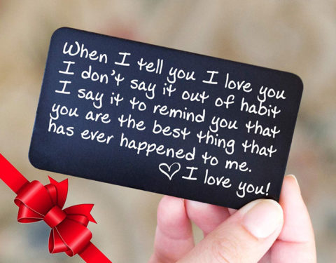 Engraved Aluminum Wallet Card - Love Note | Unique Romantic Gifts for Men, Women | Perfect for Anniversary, Birthday, Wedding | From Wife to Husband, Girlfriend to Boyfriend