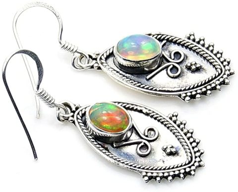 'Aurora' Rare Ethiopian Opal & Sterling Silver Dangle Earrings