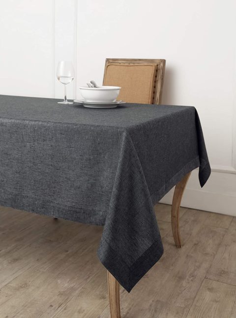 Solino Home 100% Pure Linen Tablecloth - European Flax Natural Fabric, Square Tablecloth - Athena 36 x 36 Inch Charcoal Grey