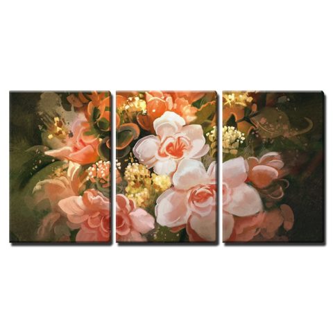 wall26 Canvas Print Wall Art Set Paint Stroke Blooming Daisies and Roses Floral Nature Illustrations Modern Art Rustic Scenic Relax/Calm Wilderness for Living Room, Bedroom, Office - 16"x24"x3 Panels