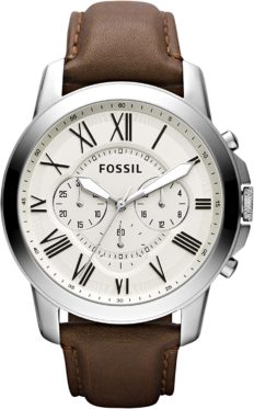 Fossil Men\'s Grant Quartz Stainless Steel and Leather Chronograph Watch, Color: Silver, Brown (Model: FS4735)